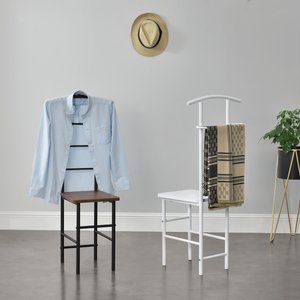 [en.casa] Herrendiener Stuhl Anaheim 107x45x45 cm mit Kleiderbügel + Hosenhalter Ablage Metallgestell Walnussoptik