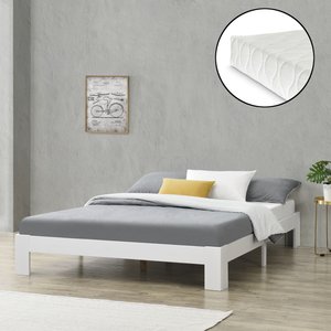 [en.casa] Holzbett Raisio 160x200 cm mit Kaltschaummatratze Weiß