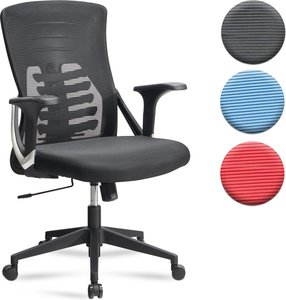 FineBuy Bürostuhl Mesh-Bezug Schreibtischstuhl bis 120 kg, Drehstuhl höhenverstellbar mit Lendenwirbelstütze, Stoff-Schreibtischsessel ergonomisch mit Armlehnen & Wippfunktion