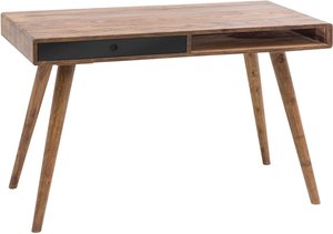 FineBuy Schreibtisch REPA 120 x 60 x 75 cm Massiv Holz Laptoptisch Sheesham Natur, Landhaus-Stil Arbeitstisch mit 1 Schublade, Bürotisch PC-Tisch