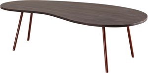FineBuy Design Couchtisch 122 x 34,5 x 63 cm Akazie mit Metallbeinen Kupfer, Nierentisch Massivholz grau, Holztisch Tischbeine Metall, Cooler Massivholztisch, Tisch flach modern