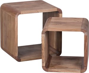 FineBuy 2er Set Satztisch Massivholz Design Couchtisch Akazie 2 Tische, Würfelregal-Set Braun, Wohnzimmertisch Massiv, Beistelltische Holz Landhaus Stil, Holztisch Wohnzimmer |