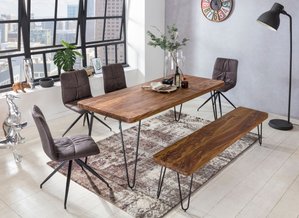 Esstisch BAGLI Massivholz Sheesham 200 x 80 x 76 cm Esszimmer-Tisch Küchentisch modern Landhaus-Stil Holztisch mit Metallbeinen dunkel-braun Natur-Produkt Massivholzmöbel