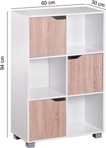 Design Bücherregal MASSA Modern Holz Weiß mit Türen geschlossen Sonoma Eiche Standregal freistehend 6 Fächer 60 cm Breit x 90 cm Hoch x 30 cm Tief Freistehend Büroregal klein Holzregal
