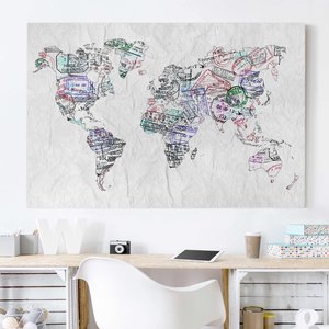 Leinwandbild Weltkarte - Querformat Reisepass Stempel Weltkarte