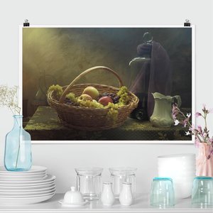 Poster Küche - Querformat Stillleben mit Obstkorb