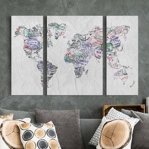 3-teiliges Leinwandbild Weltkarte - Querformat Reisepass Stempel Weltkarte