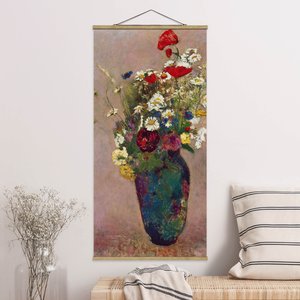 Stoffbild Kunstdruck mit Posterleisten - Hochformat Odilon Redon - Blumenvase mit Mohn