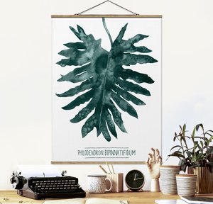 Stoffbild Blumen mit Posterleisten - Hochformat Smaragdgrüner Philodendron Bipinnatifidum