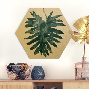 Hexagon-Alu-Dibond Bild Smaragdgrüner Philodendron Bipinnatifidum