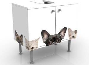 Waschbeckenunterschrank Katzen mit Hundeblick