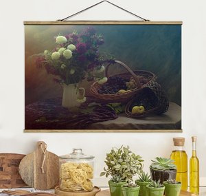 Stoffbild mit Posterleisten Stillleben mit Blumenvase