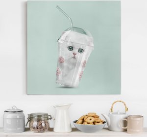 Leinwandbild Küche - Quadrat Shake mit Katze