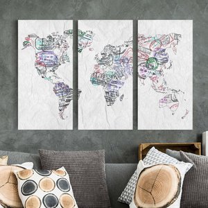 3-teiliges Leinwandbild Weltkarte Reisepass Stempel Weltkarte