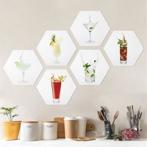6-teiliges Hexagon-Alu-Dibond Bild Cocktail Splash Set II
