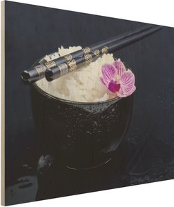 Holzbild Reisschale mit Orchidee