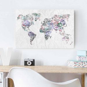 Glasbild Weltkarte Reisepass Stempel Weltkarte