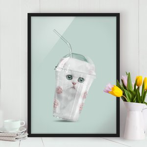 Bild mit Rahmen Küche - Hochformat Shake mit Katze