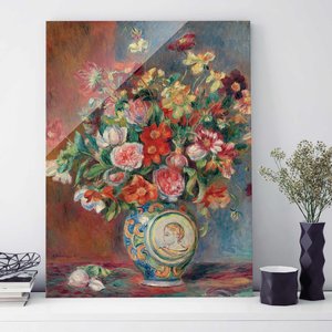 Glasbild Kunstdruck - Hochformat Auguste Renoir - Blumenvase