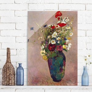 Glasbild Kunstdruck Odilon Redon - Blumenvase mit Mohn