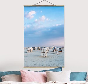 Stoffbild mit Posterleisten Strandkörbe an der Nordsee