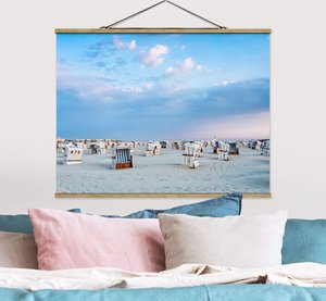 Stoffbild mit Posterleisten Strandkörbe an der Nordsee