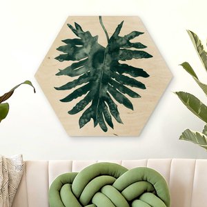 Hexagon-Holzbild Smaragdgrüner Philodendron Bipinnatifidum