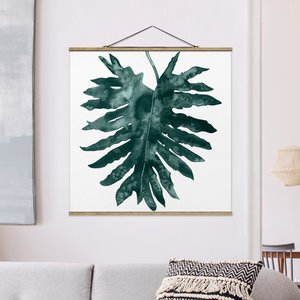 Stoffbild Blumen mit Posterleisten - Quadrat Smaragdgrüner Philodendron Bipinnatifidum