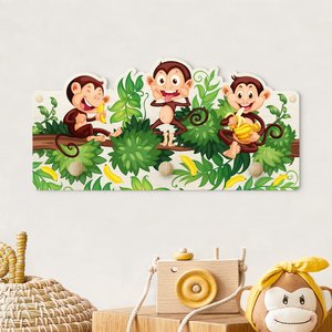 Kindergarderobe Holz Affenfamilie