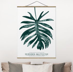 Stoffbild mit Posterleisten Smaragdgrüner Philodendron Angustisectum