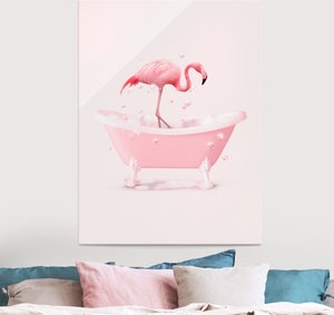 Glasbild Badewannen Flamingo