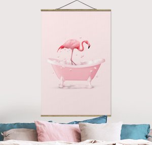 Stoffbild mit Posterleisten Badewannen Flamingo