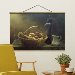 Stoffbild Küche mit Posterleisten - Querformat Stillleben mit Obstkorb