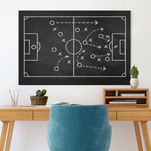 Leinwandbild Fußballstrategie auf Tafel