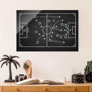 Glasbild Fußballstrategie auf Tafel