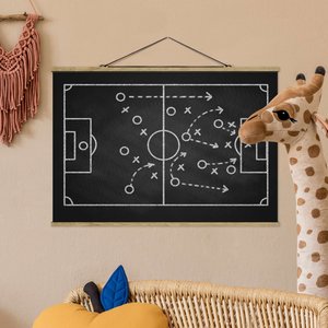 Stoffbild mit Posterleisten Fußballstrategie auf Tafel