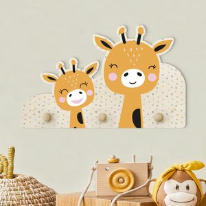 Kindergarderobe Holz Giraffe mit Babygiraffe
