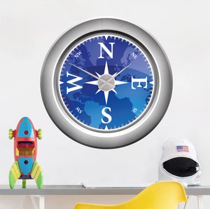 Wandtattoo-Uhr Kompass Uhr