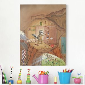 Leinwandbild Kinderzimmer Wassili Waschbär - Wassili am Küchenschrank