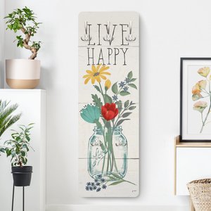 Wandgarderobe Live Happy - Blumenvase auf Holz