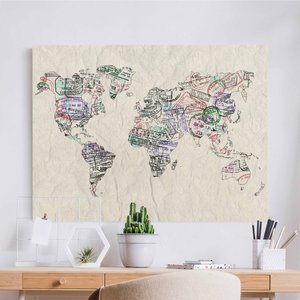 Leinwandbild auf Naturcanvas Reisepass Stempel Weltkarte