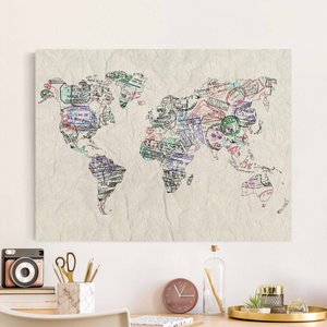 Leinwandbild auf Naturcanvas Reisepass Stempel Weltkarte