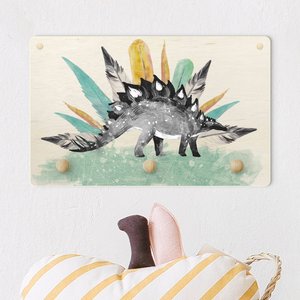 Kindergarderobe Holz Stegosaurus mit Federkrone