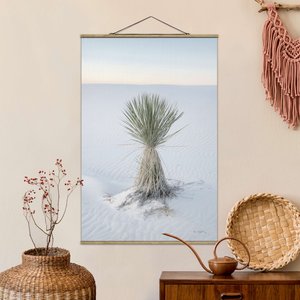 Stoffbild mit Posterleisten Yucca Palme in weißem Sand
