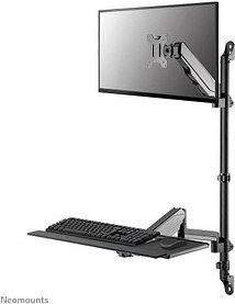 Neomounts höhenverstellbarer PC-Tisch schwarz für 1 Monitor, 1 Tastatur, 1 Maus, Tischbohrung, Wandhalterung