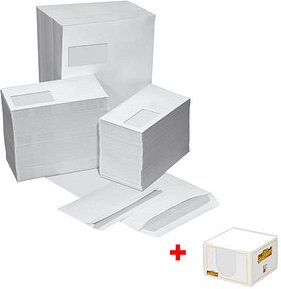 AKTION: Briefumschläge DIN lang mit Fenster weiß haftklebend 1 Set + GRATIS office discount Zettelbox