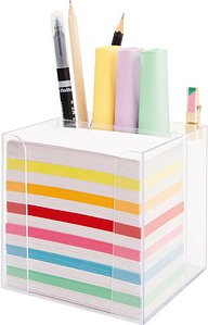 folia Zettelbox mit Stiftehalter transparent inkl. 700 Notizzettel farbig sortiert