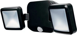 LEDVANCE LED-Außenleuchte mit Dämmerungssensor und Bewegungsmelder Battery LED Spotlight Double, schwarz 10 W