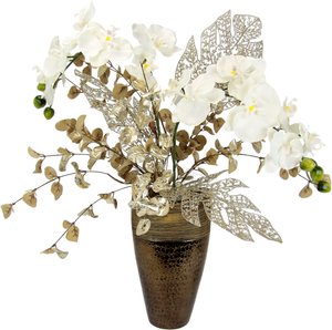 I.GE.A. Winterliche Kunstpflanze "Gesteck mit Orchidee in Keramikvase, festliche Weihnachtdeko,", Kunstblumen-Arrangement, Blumenensemble, Weihnachtsgesteck