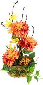 I.GE.A. Kunstblume "Dahlien-Arrangement in Pflanzschale Gesteck aus künstlichen Blumen"
